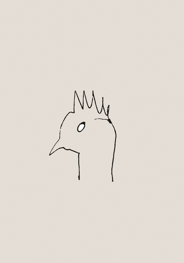 Line drawing of hens head on a beige background on the website A Better Version